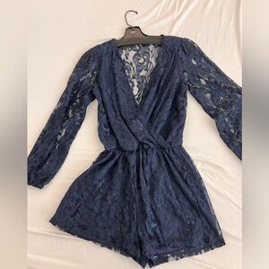 Dark blue lace romper shorts one piece size 4
